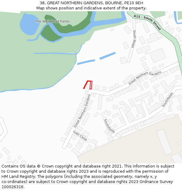 38, GREAT NORTHERN GARDENS, BOURNE, PE10 9EH: Location map and indicative extent of plot