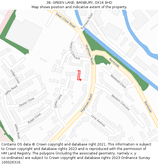 38, GREEN LANE, BANBURY, OX16 9HD: Location map and indicative extent of plot