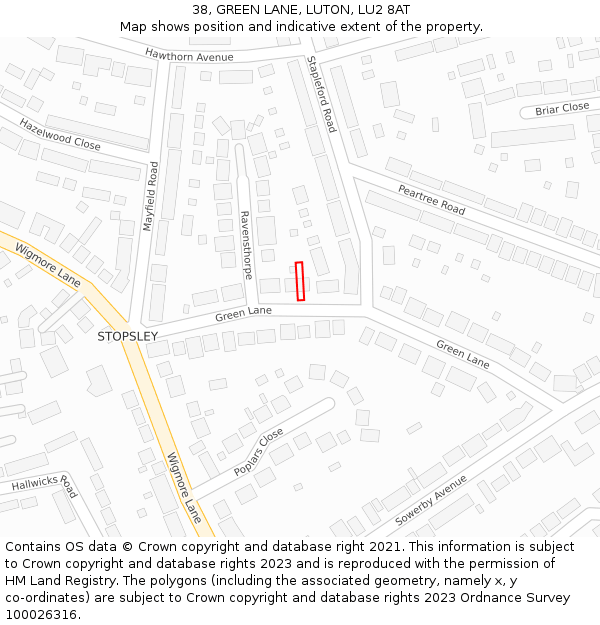 38, GREEN LANE, LUTON, LU2 8AT: Location map and indicative extent of plot