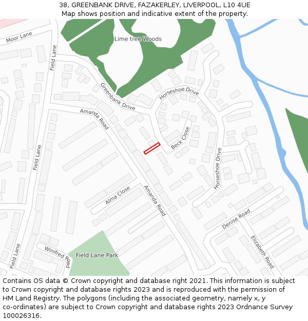 38, GREENBANK DRIVE, FAZAKERLEY, LIVERPOOL, L10 4UE: Location map and indicative extent of plot