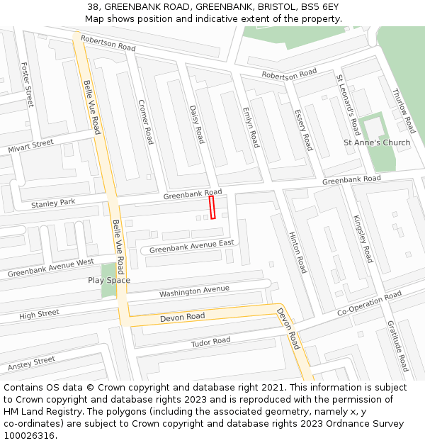 38, GREENBANK ROAD, GREENBANK, BRISTOL, BS5 6EY: Location map and indicative extent of plot