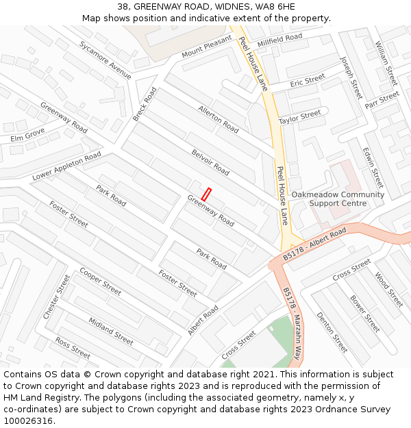 38, GREENWAY ROAD, WIDNES, WA8 6HE: Location map and indicative extent of plot