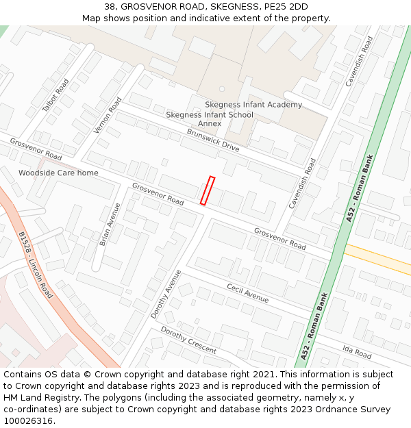 38, GROSVENOR ROAD, SKEGNESS, PE25 2DD: Location map and indicative extent of plot