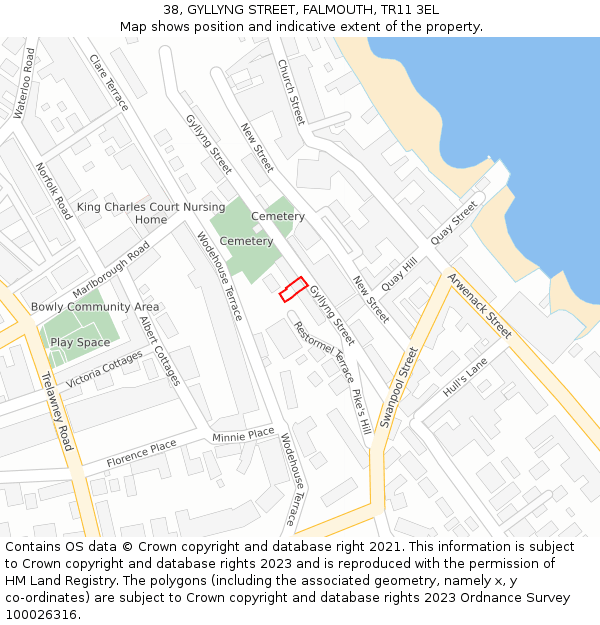 38, GYLLYNG STREET, FALMOUTH, TR11 3EL: Location map and indicative extent of plot