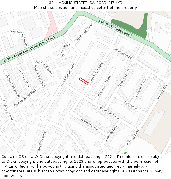 38, HACKING STREET, SALFORD, M7 4YD: Location map and indicative extent of plot