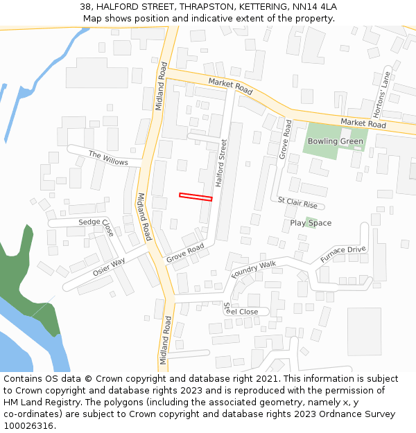 38, HALFORD STREET, THRAPSTON, KETTERING, NN14 4LA: Location map and indicative extent of plot