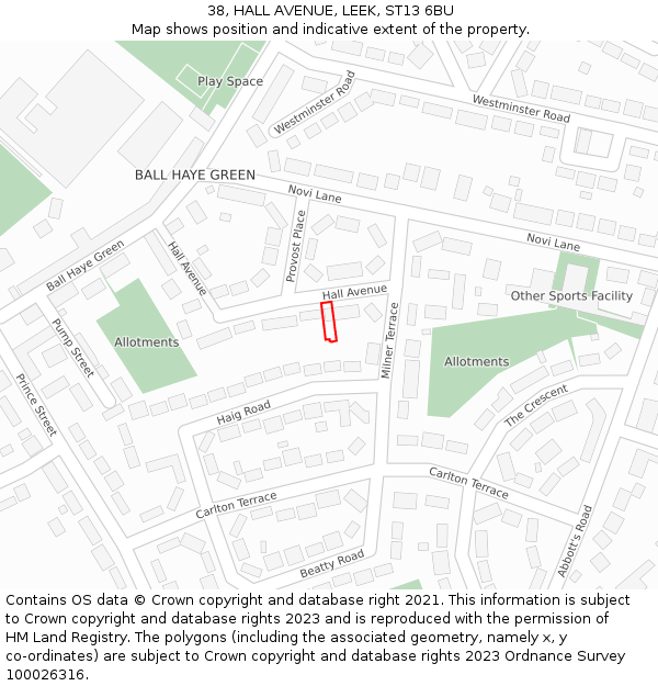 38, HALL AVENUE, LEEK, ST13 6BU: Location map and indicative extent of plot