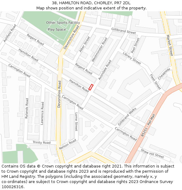 38, HAMILTON ROAD, CHORLEY, PR7 2DL: Location map and indicative extent of plot