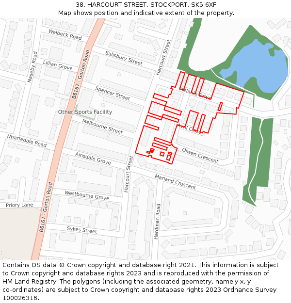 38, HARCOURT STREET, STOCKPORT, SK5 6XF: Location map and indicative extent of plot