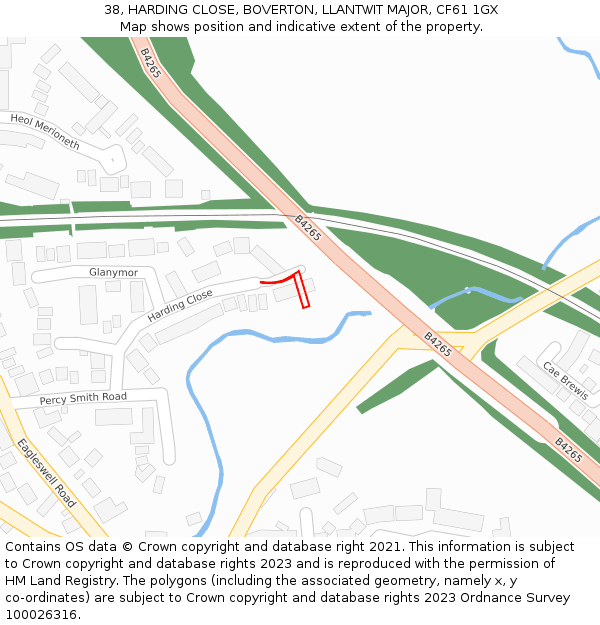 38, HARDING CLOSE, BOVERTON, LLANTWIT MAJOR, CF61 1GX: Location map and indicative extent of plot