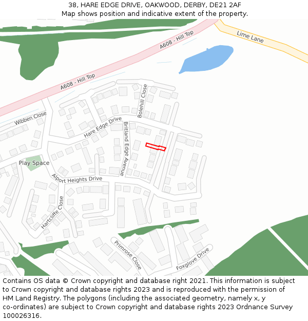 38, HARE EDGE DRIVE, OAKWOOD, DERBY, DE21 2AF: Location map and indicative extent of plot