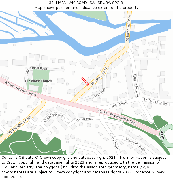 38, HARNHAM ROAD, SALISBURY, SP2 8JJ: Location map and indicative extent of plot