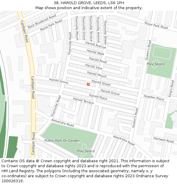 38, HAROLD GROVE, LEEDS, LS6 1PH: Location map and indicative extent of plot