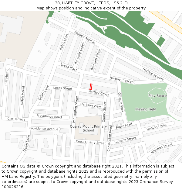 38, HARTLEY GROVE, LEEDS, LS6 2LD: Location map and indicative extent of plot
