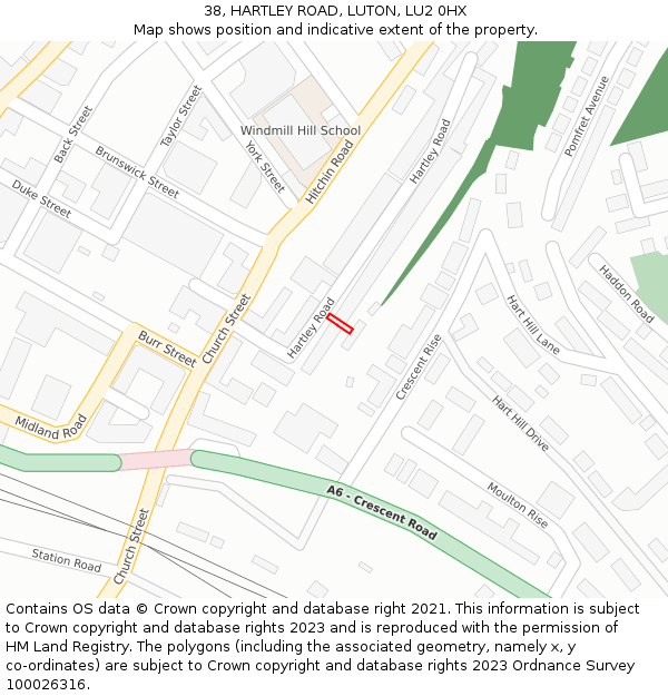 38, HARTLEY ROAD, LUTON, LU2 0HX: Location map and indicative extent of plot