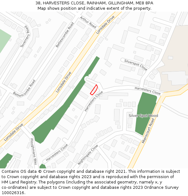 38, HARVESTERS CLOSE, RAINHAM, GILLINGHAM, ME8 8PA: Location map and indicative extent of plot