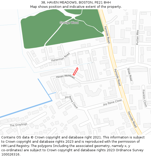 38, HAVEN MEADOWS, BOSTON, PE21 8HH: Location map and indicative extent of plot