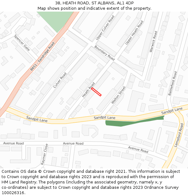 38, HEATH ROAD, ST ALBANS, AL1 4DP: Location map and indicative extent of plot