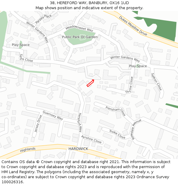 38, HEREFORD WAY, BANBURY, OX16 1UD: Location map and indicative extent of plot