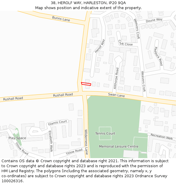 38, HEROLF WAY, HARLESTON, IP20 9QA: Location map and indicative extent of plot