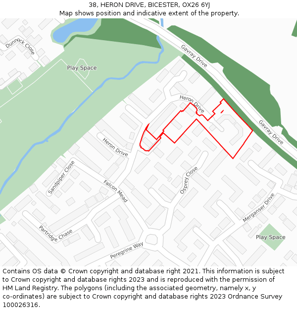 38, HERON DRIVE, BICESTER, OX26 6YJ: Location map and indicative extent of plot