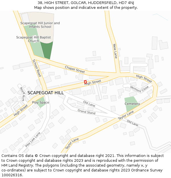38, HIGH STREET, GOLCAR, HUDDERSFIELD, HD7 4NJ: Location map and indicative extent of plot