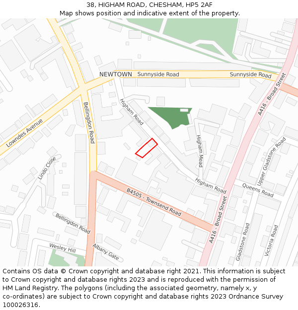 38, HIGHAM ROAD, CHESHAM, HP5 2AF: Location map and indicative extent of plot