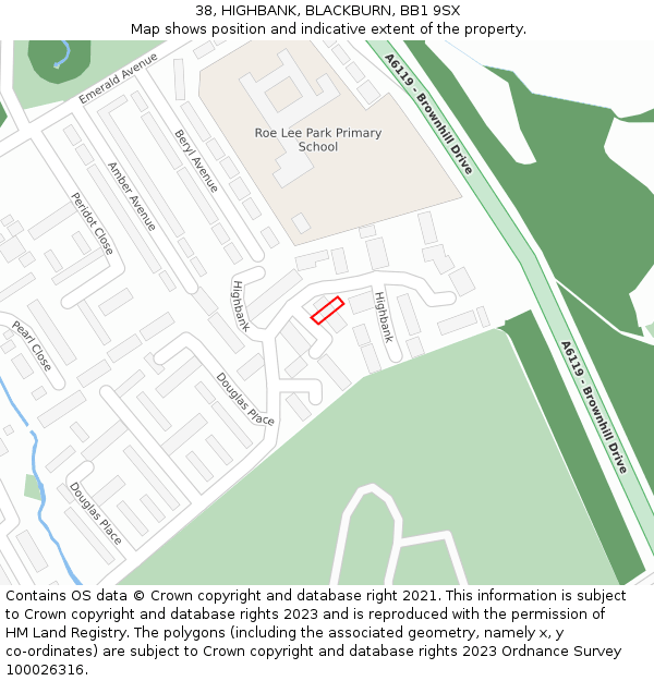 38, HIGHBANK, BLACKBURN, BB1 9SX: Location map and indicative extent of plot