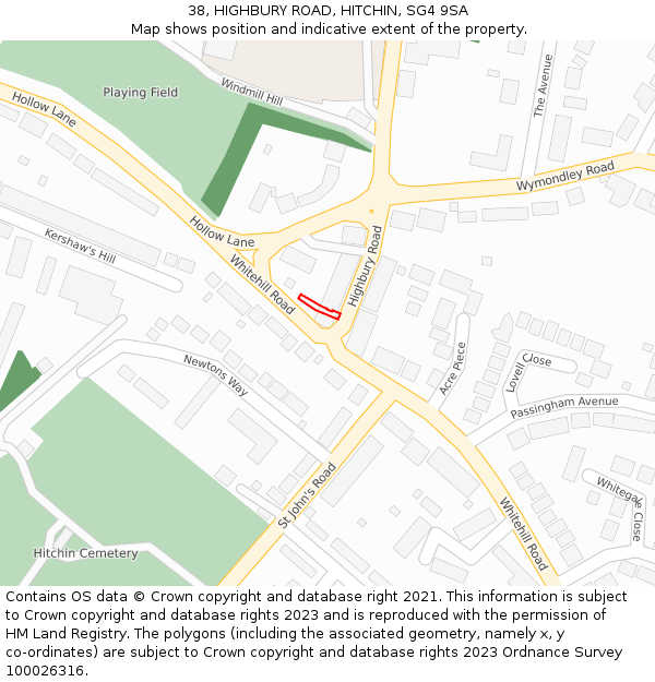 38, HIGHBURY ROAD, HITCHIN, SG4 9SA: Location map and indicative extent of plot