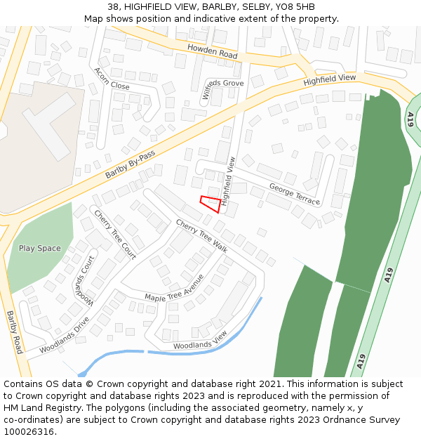 38, HIGHFIELD VIEW, BARLBY, SELBY, YO8 5HB: Location map and indicative extent of plot