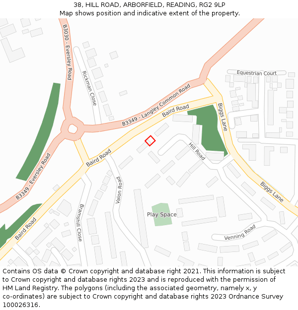 38, HILL ROAD, ARBORFIELD, READING, RG2 9LP: Location map and indicative extent of plot