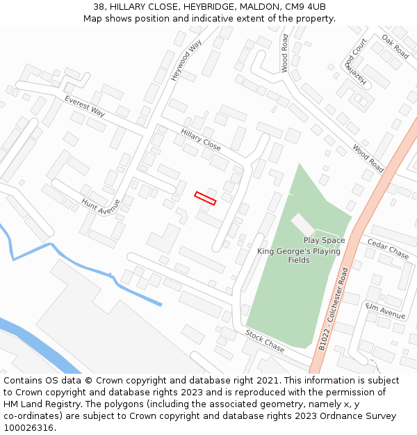 38, HILLARY CLOSE, HEYBRIDGE, MALDON, CM9 4UB: Location map and indicative extent of plot