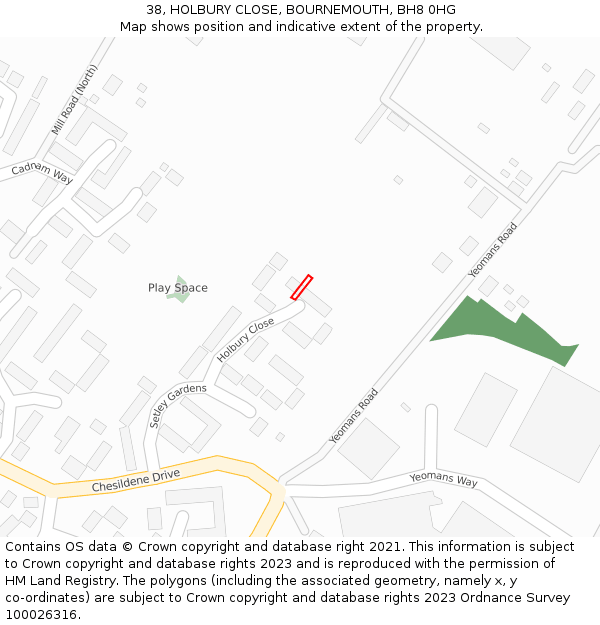 38, HOLBURY CLOSE, BOURNEMOUTH, BH8 0HG: Location map and indicative extent of plot