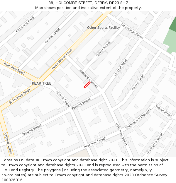 38, HOLCOMBE STREET, DERBY, DE23 8HZ: Location map and indicative extent of plot