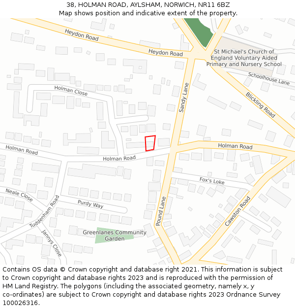 38, HOLMAN ROAD, AYLSHAM, NORWICH, NR11 6BZ: Location map and indicative extent of plot