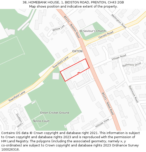 38, HOMEBANK HOUSE, 1, BIDSTON ROAD, PRENTON, CH43 2GB: Location map and indicative extent of plot