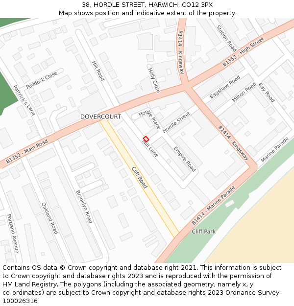 38, HORDLE STREET, HARWICH, CO12 3PX: Location map and indicative extent of plot