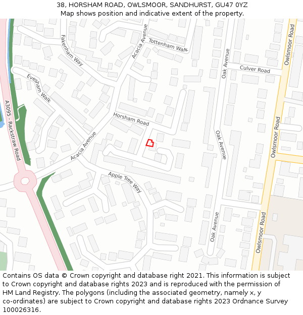 38, HORSHAM ROAD, OWLSMOOR, SANDHURST, GU47 0YZ: Location map and indicative extent of plot