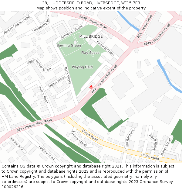 38, HUDDERSFIELD ROAD, LIVERSEDGE, WF15 7ER: Location map and indicative extent of plot
