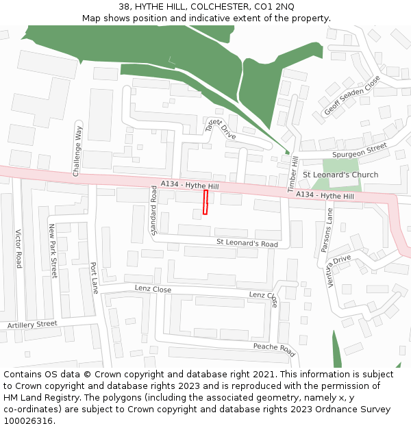 38, HYTHE HILL, COLCHESTER, CO1 2NQ: Location map and indicative extent of plot