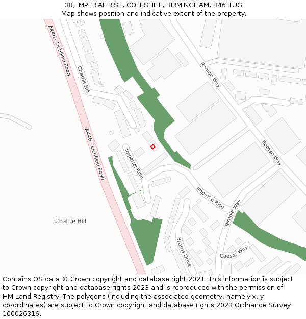 38, IMPERIAL RISE, COLESHILL, BIRMINGHAM, B46 1UG: Location map and indicative extent of plot