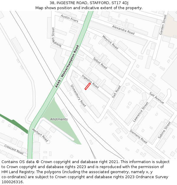 38, INGESTRE ROAD, STAFFORD, ST17 4DJ: Location map and indicative extent of plot