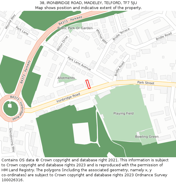38, IRONBRIDGE ROAD, MADELEY, TELFORD, TF7 5JU: Location map and indicative extent of plot