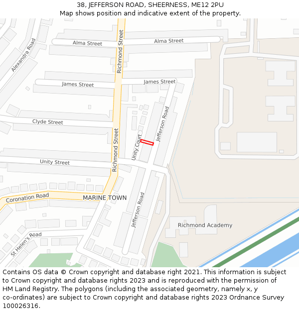 38, JEFFERSON ROAD, SHEERNESS, ME12 2PU: Location map and indicative extent of plot