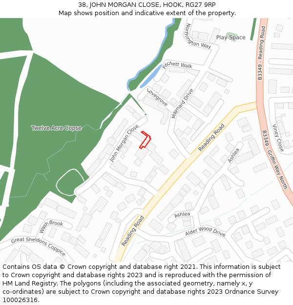 38, JOHN MORGAN CLOSE, HOOK, RG27 9RP: Location map and indicative extent of plot