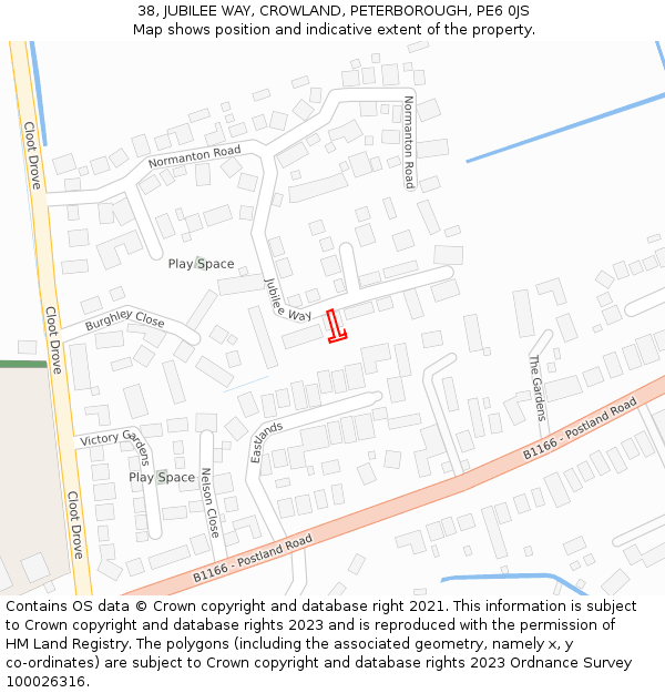 38, JUBILEE WAY, CROWLAND, PETERBOROUGH, PE6 0JS: Location map and indicative extent of plot