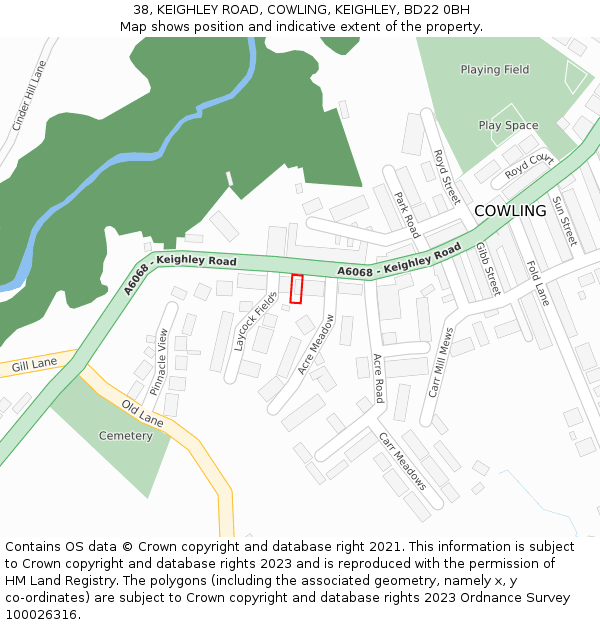 38, KEIGHLEY ROAD, COWLING, KEIGHLEY, BD22 0BH: Location map and indicative extent of plot