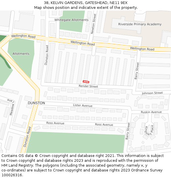 38, KELVIN GARDENS, GATESHEAD, NE11 9EX: Location map and indicative extent of plot