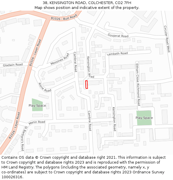 38, KENSINGTON ROAD, COLCHESTER, CO2 7FH: Location map and indicative extent of plot
