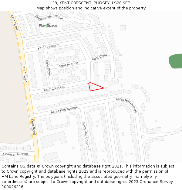 38, KENT CRESCENT, PUDSEY, LS28 9EB: Location map and indicative extent of plot